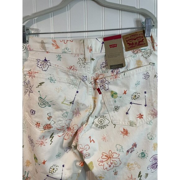 Levi’s 27/30 Middy Straight White Printed Denim Cotton Jeans NWT - Picture 6 of 14